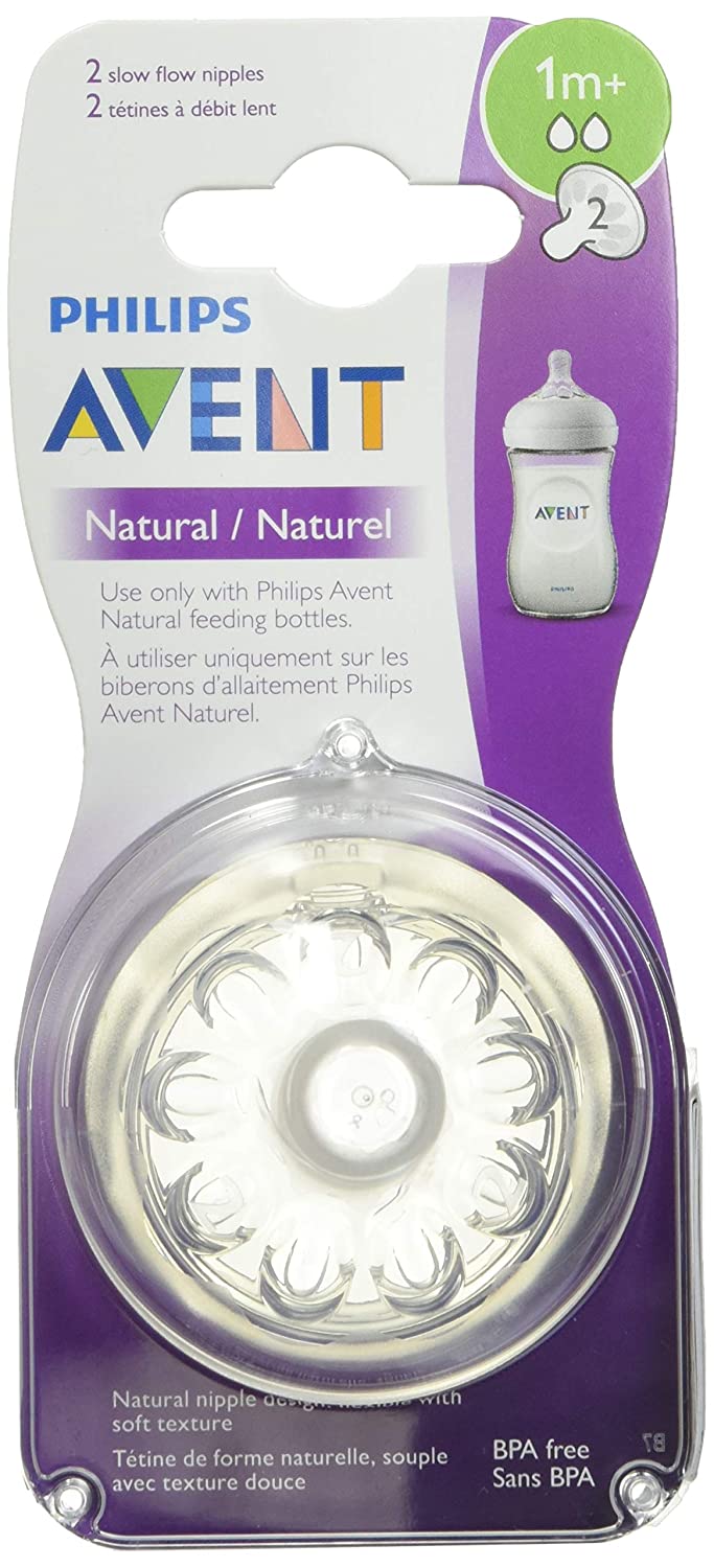 Philips Avent Natural Baby Bottle Nipple, Slow Flow 1M+, 2 Pack