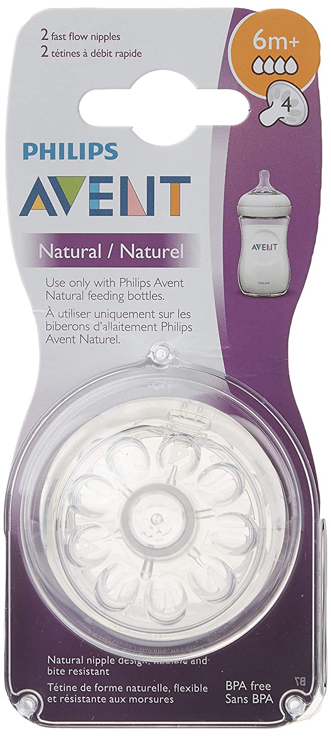 Philips Avent Natural Baby Bottle Nipple, Fast Flow 6M+, 2 Pack