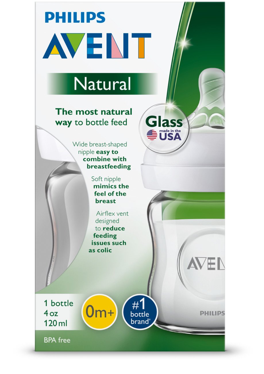 Philips Avent Natural Glass Baby Bottle with Newborn flow nipple, 4 oz