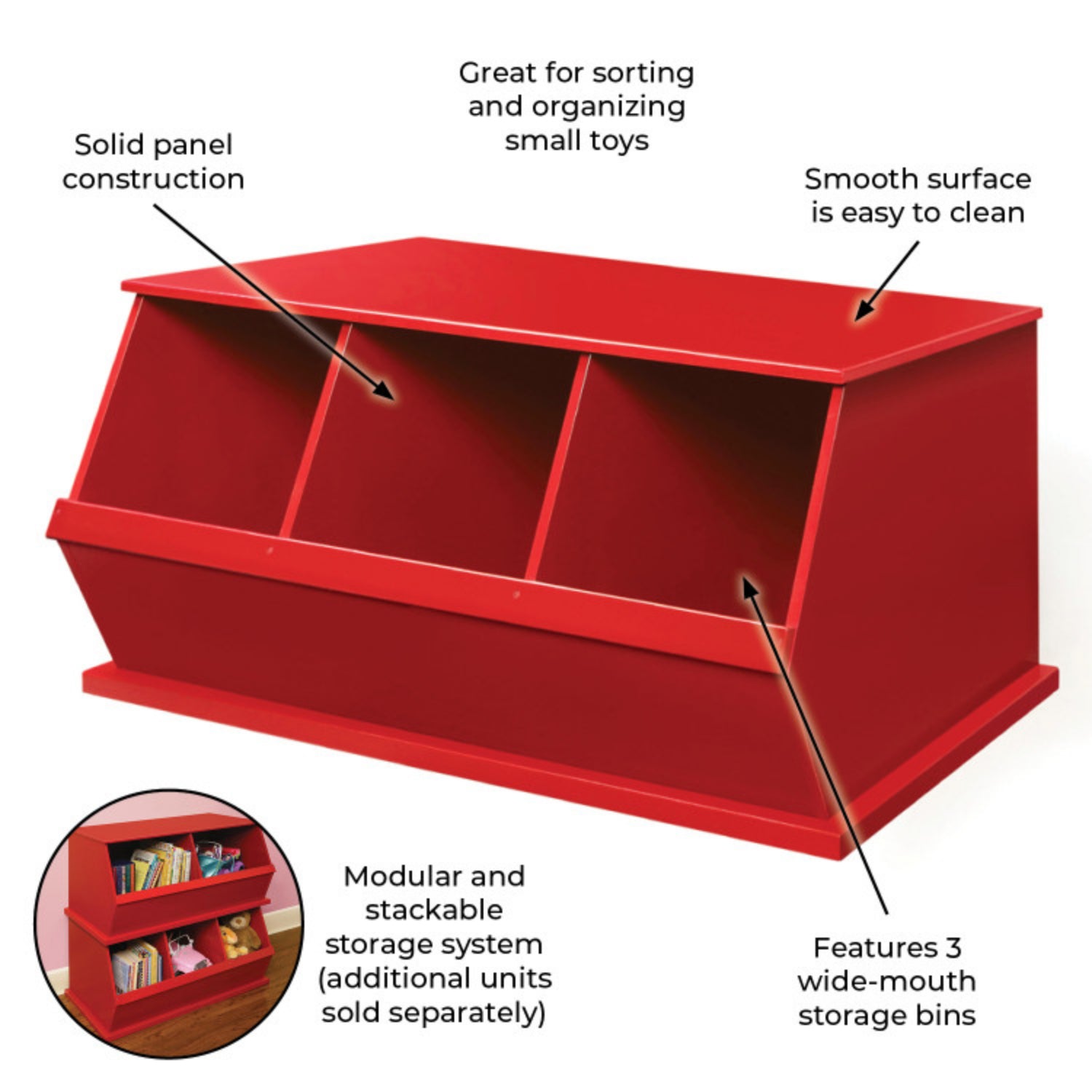 Badger Basket Three Bin Stackable Storage Cubby – Red