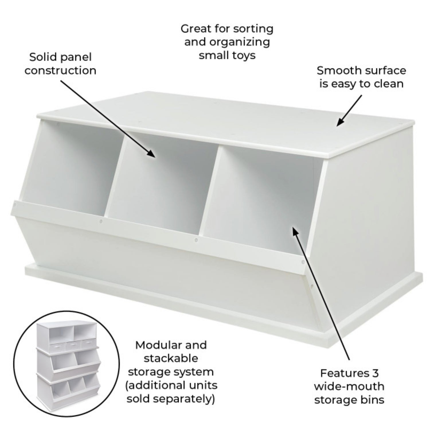 Badger Basket Three Bin Stackable Storage Cubby – White