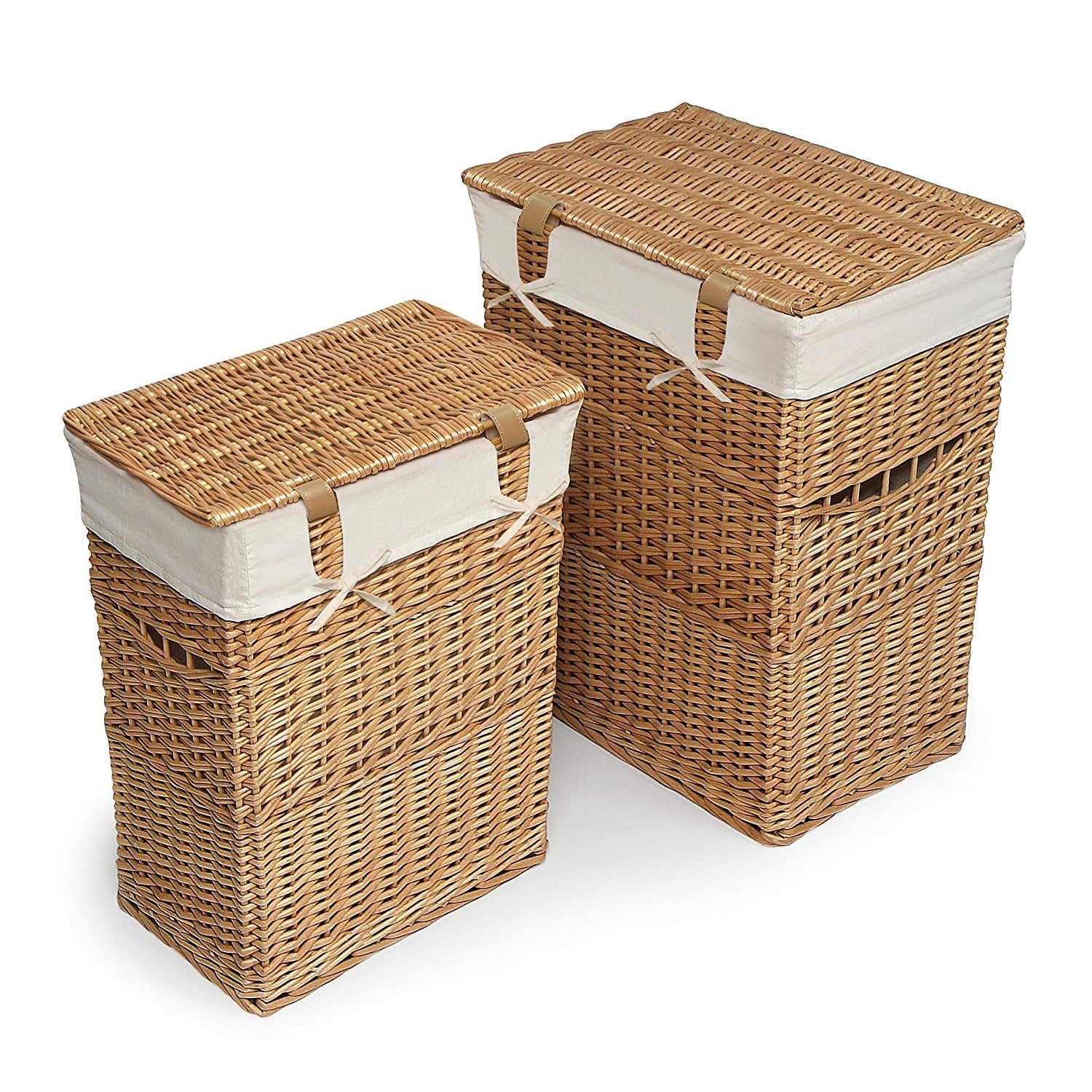 Badger Basket Wicker Two Hamper Set with Liners – Natural