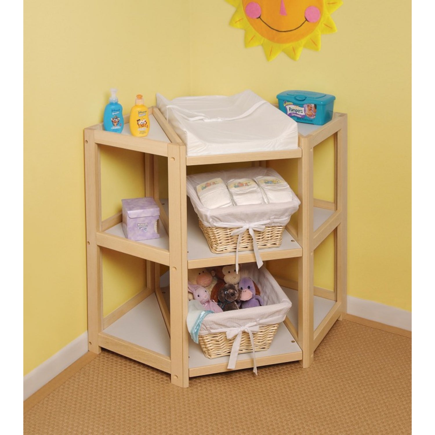 Badger Basket Diaper Corner Baby Changing Table – Natural