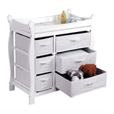 Badger Basket Sleigh Style Baby Changing Table with 6 Baskets – White