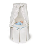 Badger Basket Empress Round Baby Bassinet with Canopy – White Bedding with Gingham Belts