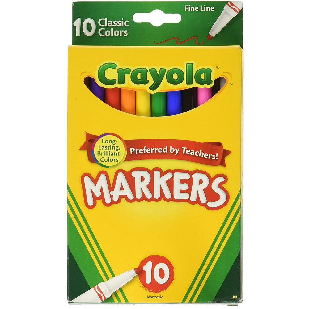 Crayola Classic Kid's Markers, Fine Point, Assorted, 10/Pack (58-7726)