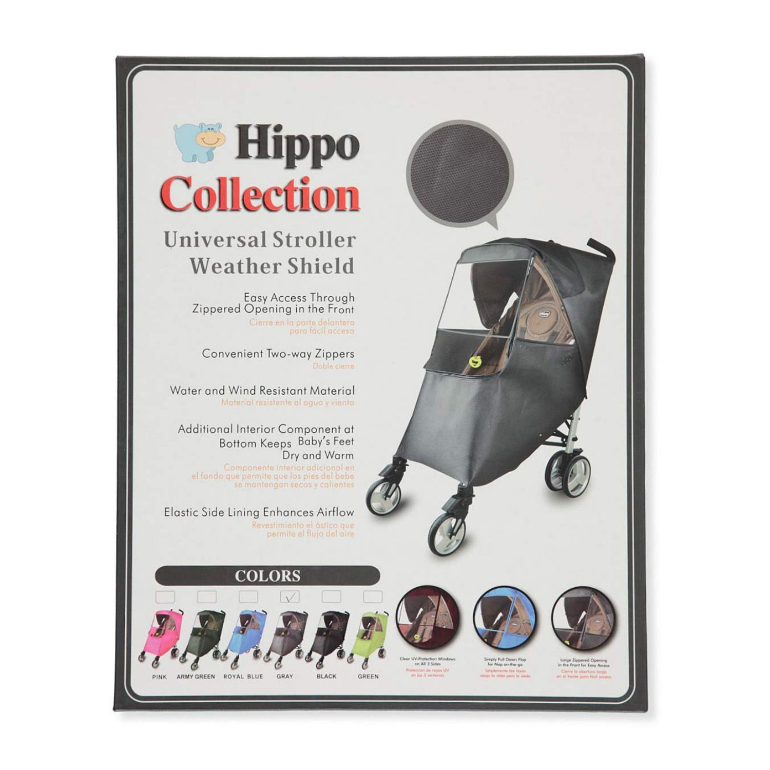Hippo Collection Universal Stroller Weather Shield - Gray, one Size
