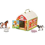 Melissa & Doug Latches Wooden Activity Barn with 5 Doors, 4 Play Figure Farm Animals