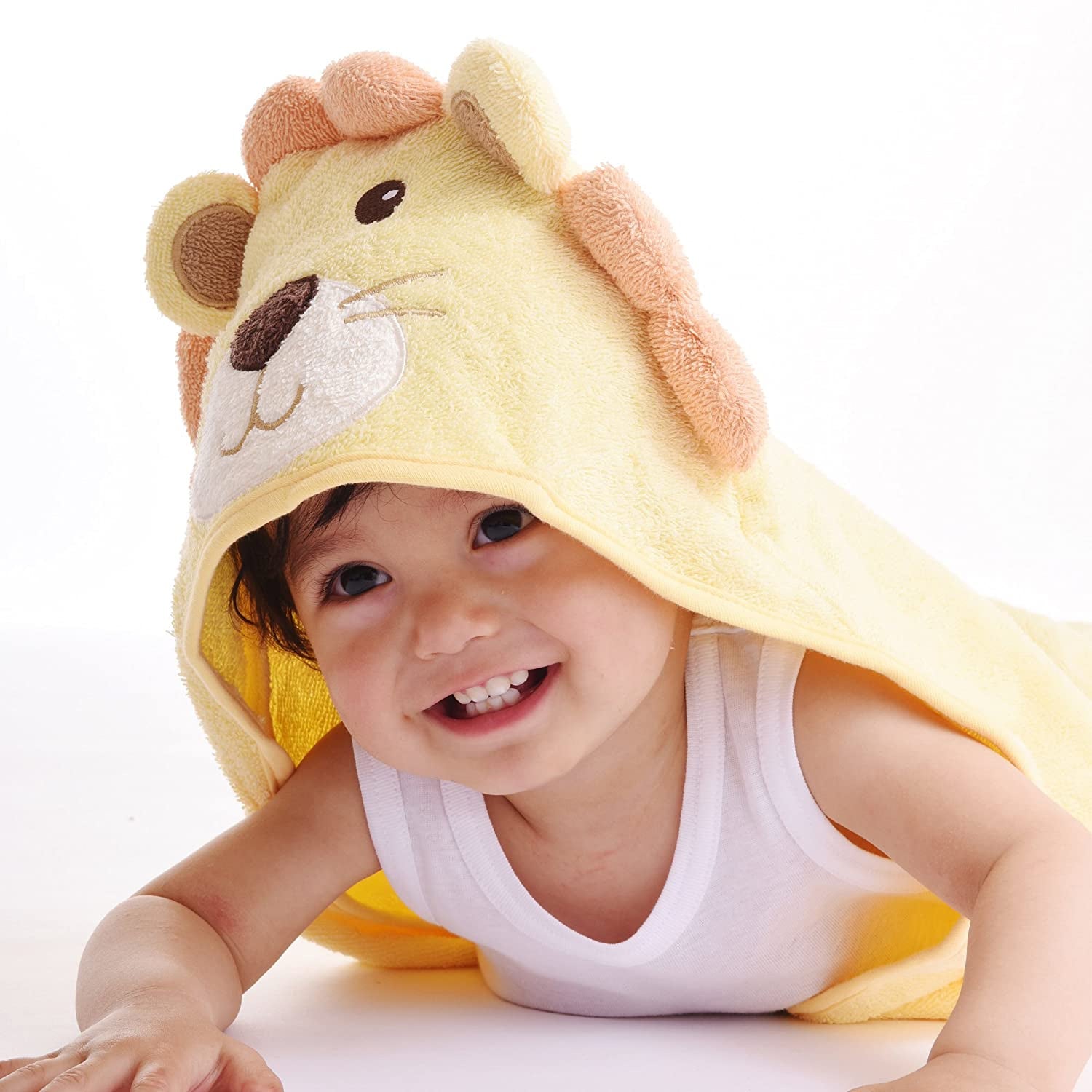 Hudson Baby Unisex Baby Cotton Animal Face Hooded Towel, Yellow