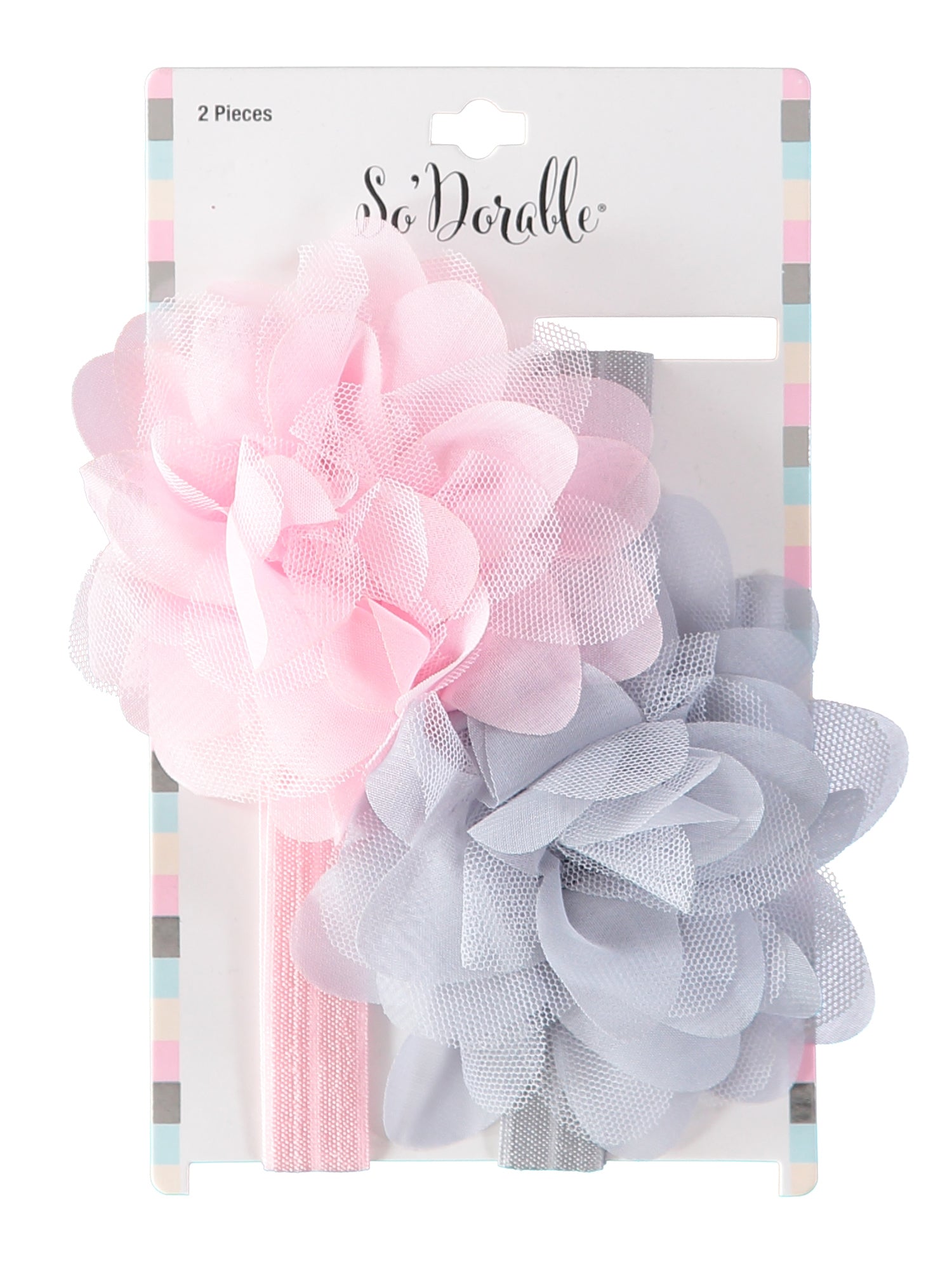 So Dorable 2 Piece Chiffon Flower Headwrap, Pink/Grey