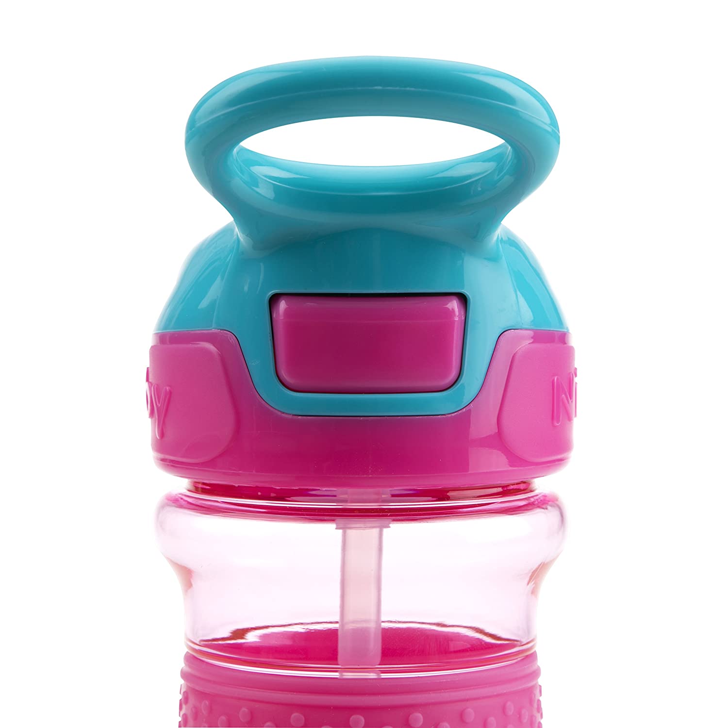 Nuby Printed Kids Pop Up Sipper Water Bottle 3 Pack, 12 oz (Pink, Purple, Aqua)