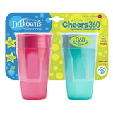 Dr. Browns Cheers 360 Spoutless Training Cup, Leak-Free Sippy Cup, 9m+, 10 Ounce, Pink/Turquoise, 2 Count