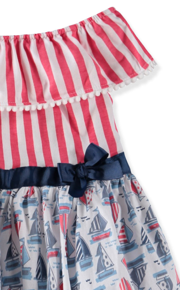 Little Lass Girls 12-24 Months Nautical Pom Dress