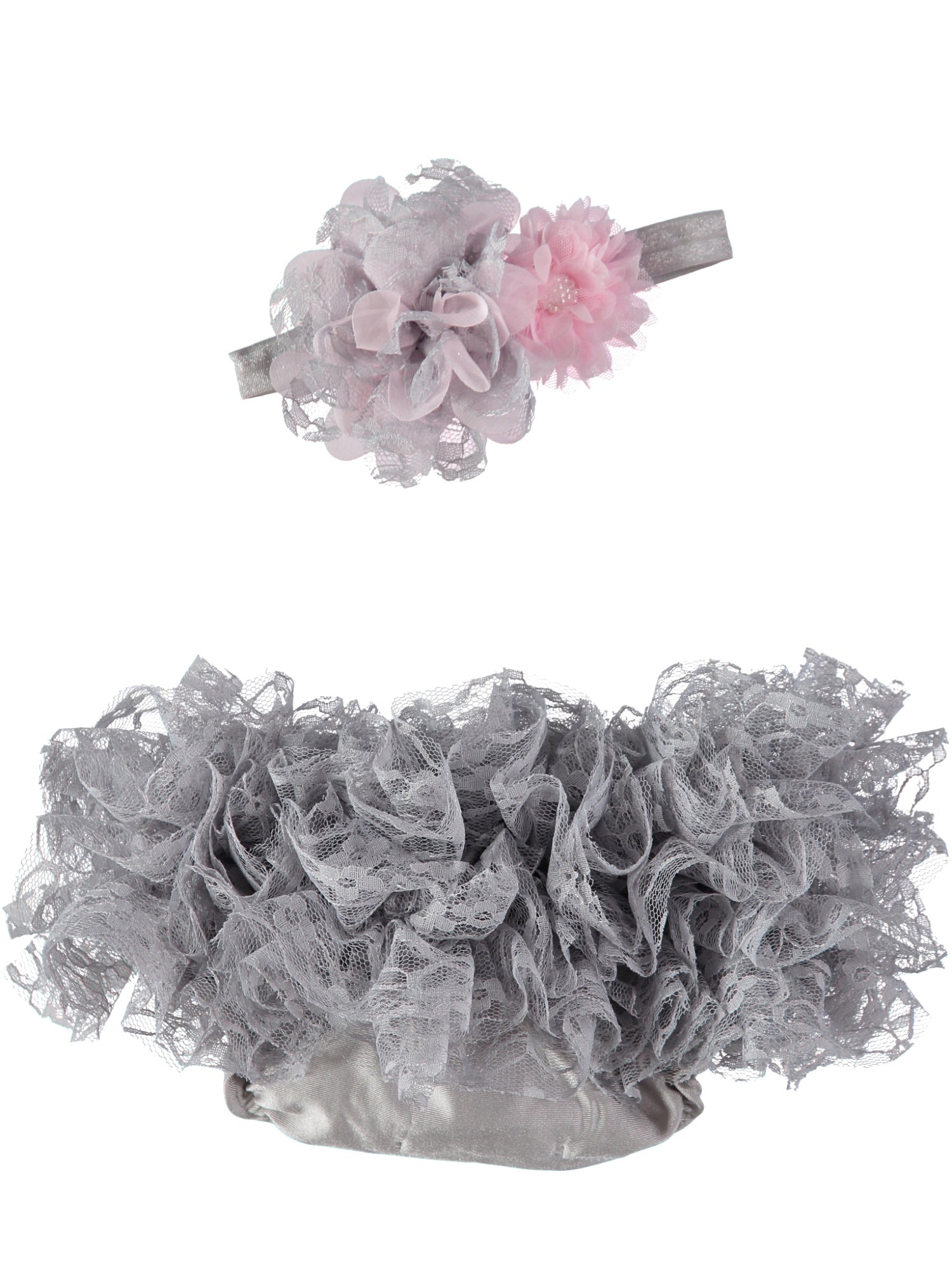 So Dorable Lace Ruffle Floral Headband Tutu Diaper Cover Set