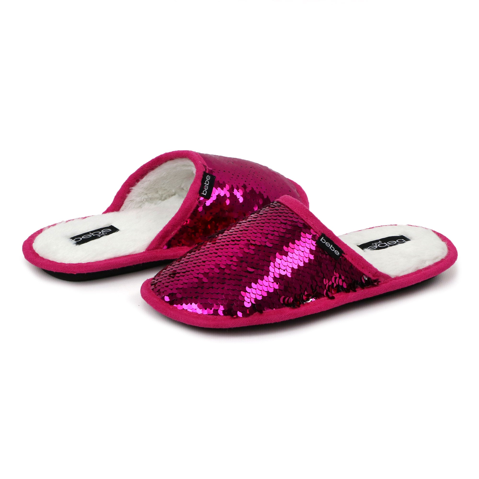 Bebe Girls Plush Flip Sequin Slippers (Little Kid)