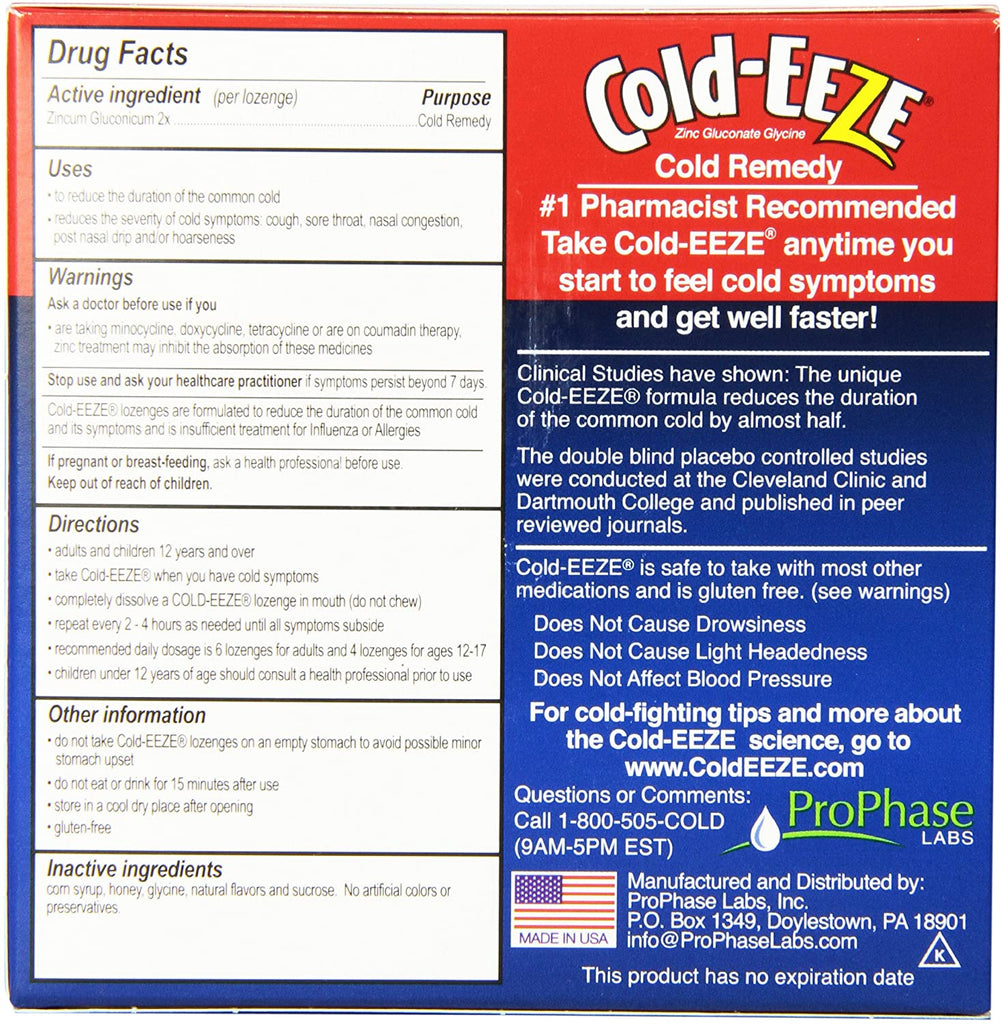 Cold-EEZE Cold Remedy Lozenges Honey Lemon, 18 Count – S&D Kids