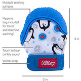 Nuby Soothing Teething Mitten with Hygienic Travel Bag, Blue Penguins