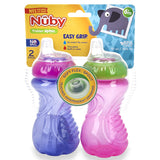 Nuby No Spill Easy Grip Trainer Cup 10 oz, Pink/Purple, 2 Pack