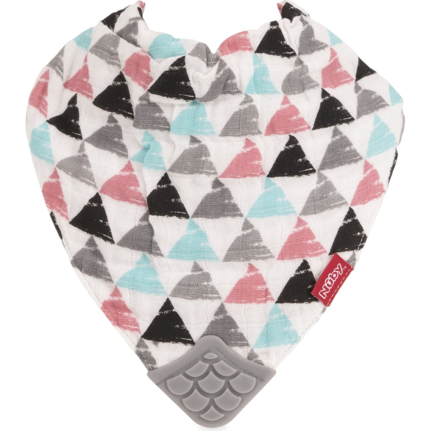 Nuby Reversible 100% Natural Cotton Muslin 3 Piece Teething Bib, Grey/Red/Blue, Arrows/Red Stripes/E