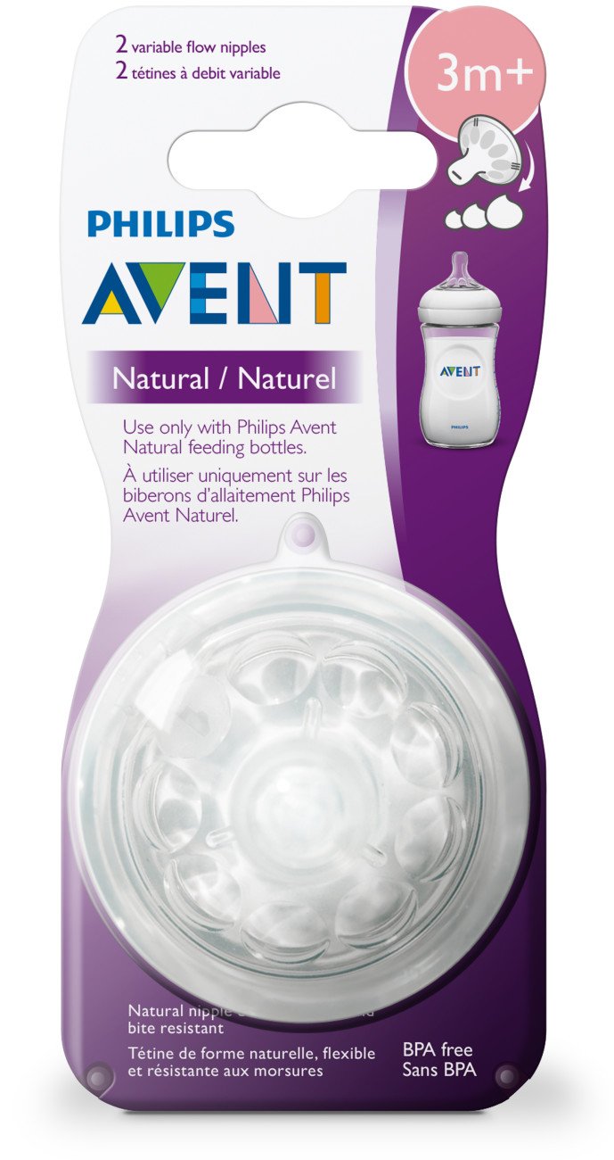 Philips Avent Natural Baby Bottle Nipple, Variflow 3M+, 2 Pack - Clear