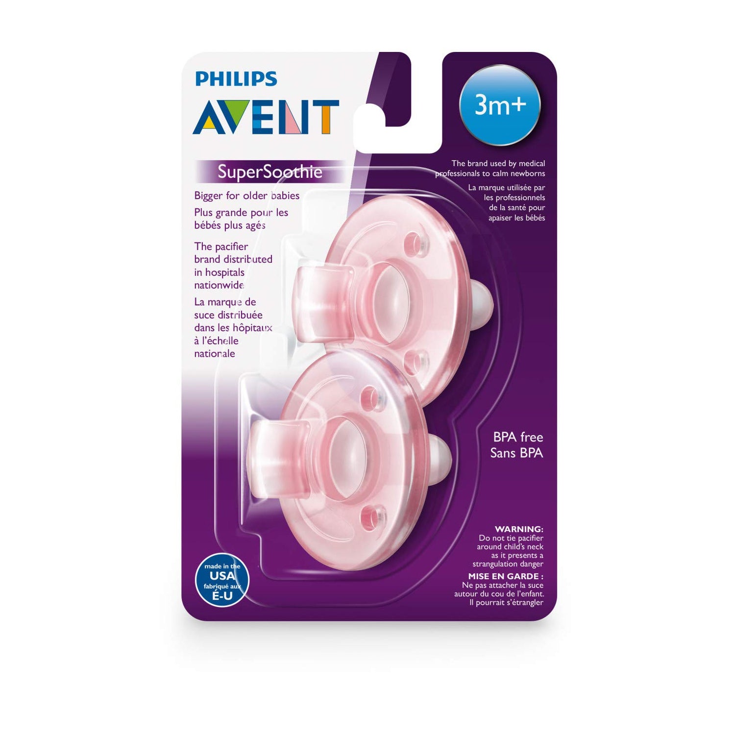 Philips Avent Pink Soothie Pacifier, 3M +, 2 Pack