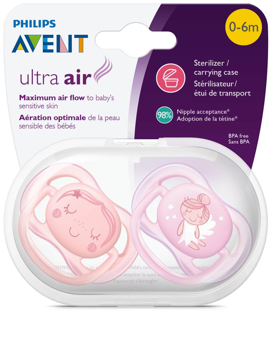 Philips Avent Ultra Air Pacifier, 0-6 months, Pink/Peach- 2 Pack