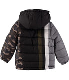 London Fog Boys 4-7 Colorblock Stripe Puffer with Fleece Hat