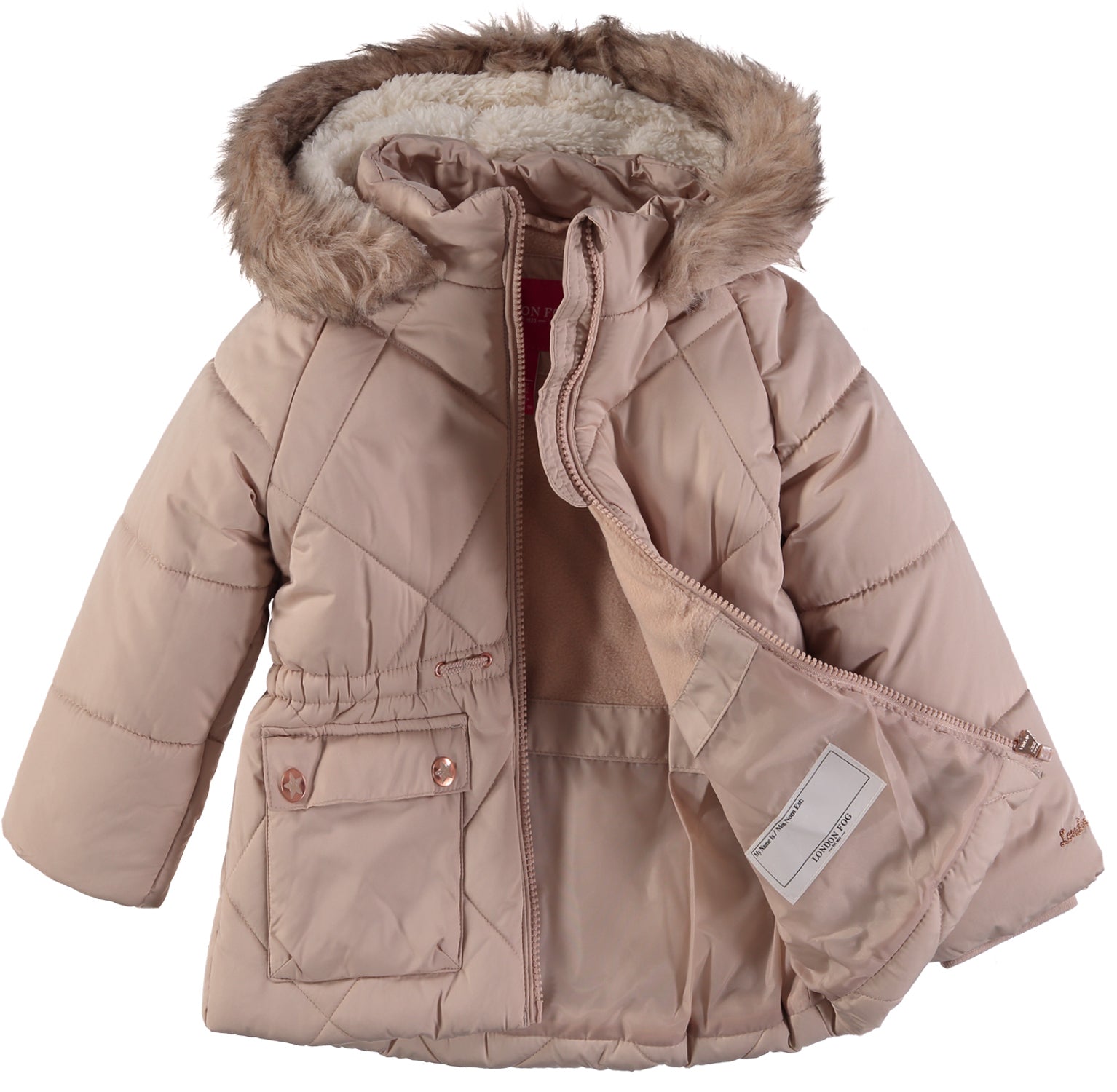 London Fog Girls 2T-4T Quilt Fur Hood Jacket