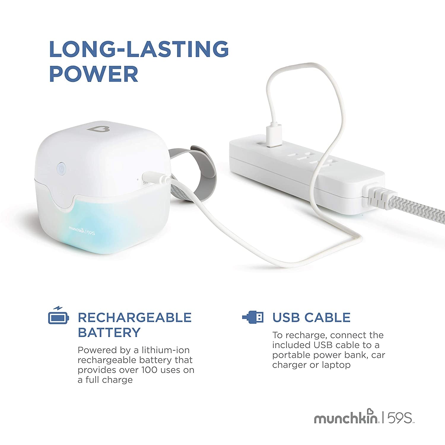 Munchkin Portable UV Sterilizer Plus with Rechargeable Battery, Mini UV Light Sanitizer Eliminates 9
