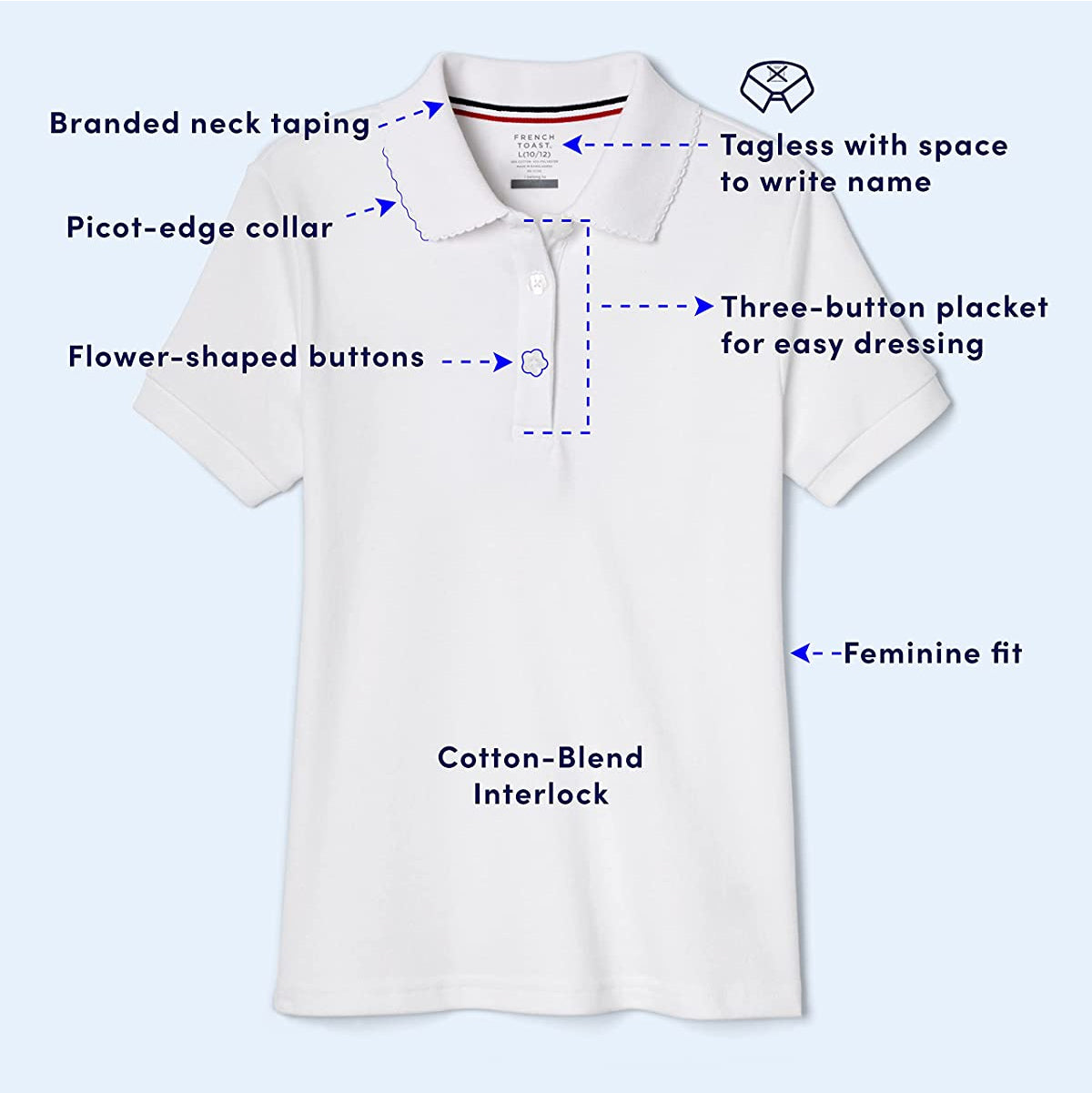 French Toast Girls 7-20 Short Sleeve Interlock Polo with Picot Collar