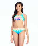 Breaking Waves Girls 7-16 Two Piece Check Bow Bikini