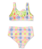 Breaking Waves Girls 7-16 Two Piece Check Bow Bikini