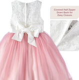 Cyndeelee Girls 4-16 Sleeveless Embroidered Floral Pearl Tulle Party Dress Wedding Party Flower Dres