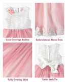 Cyndeelee Girls 4-16 Sleeveless Embroidered Floral Pearl Tulle Party Dress Wedding Party Flower Dres