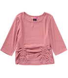 2-Hip Girls 7-16 Ribbed Gathered Front Top