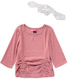 2-Hip Girls 7-16 Ribbed Gathered Front Top