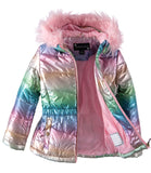 Rothschild Girls 7-16 Metallic Quilted Anorak Jacket with Fur Hood