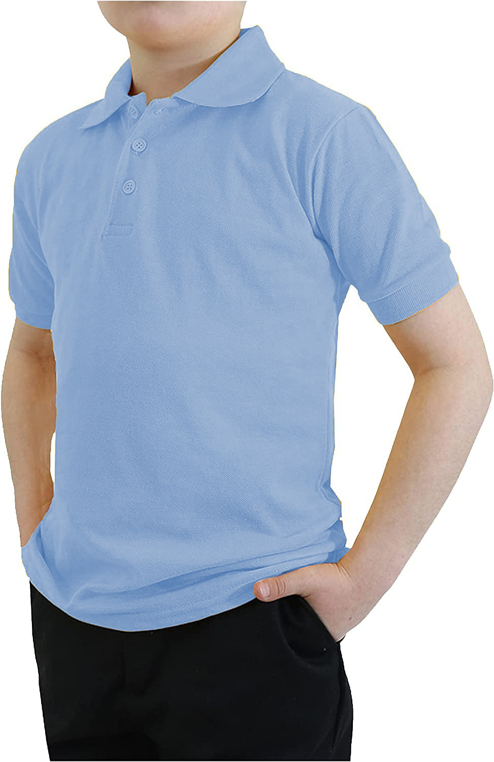 Galaxy Uniform Boys' Long-sleeved Pique Polo Shirt - Blue, 20