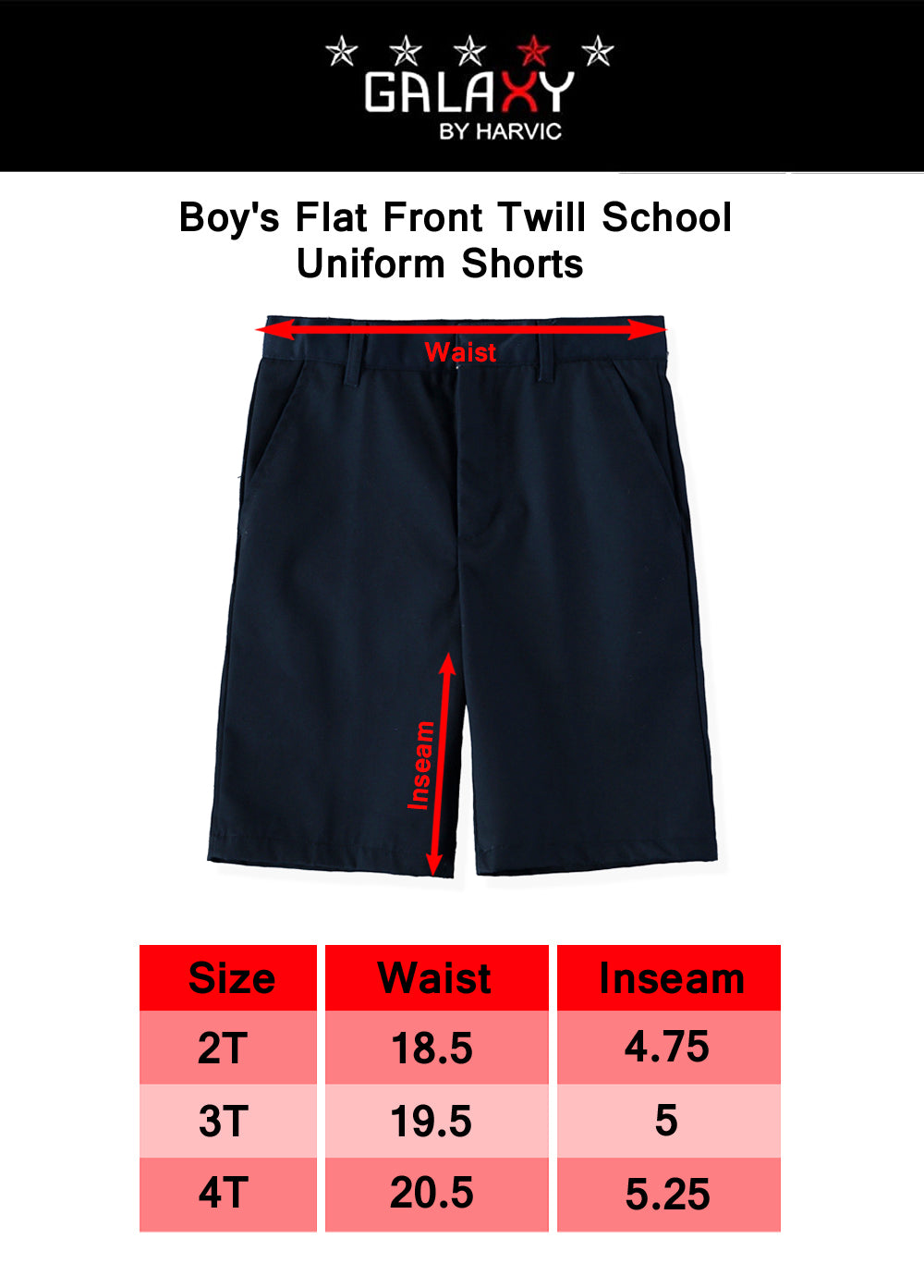 Galaxy Boys 2T-4T Flat Front Twill School Uniform Short
