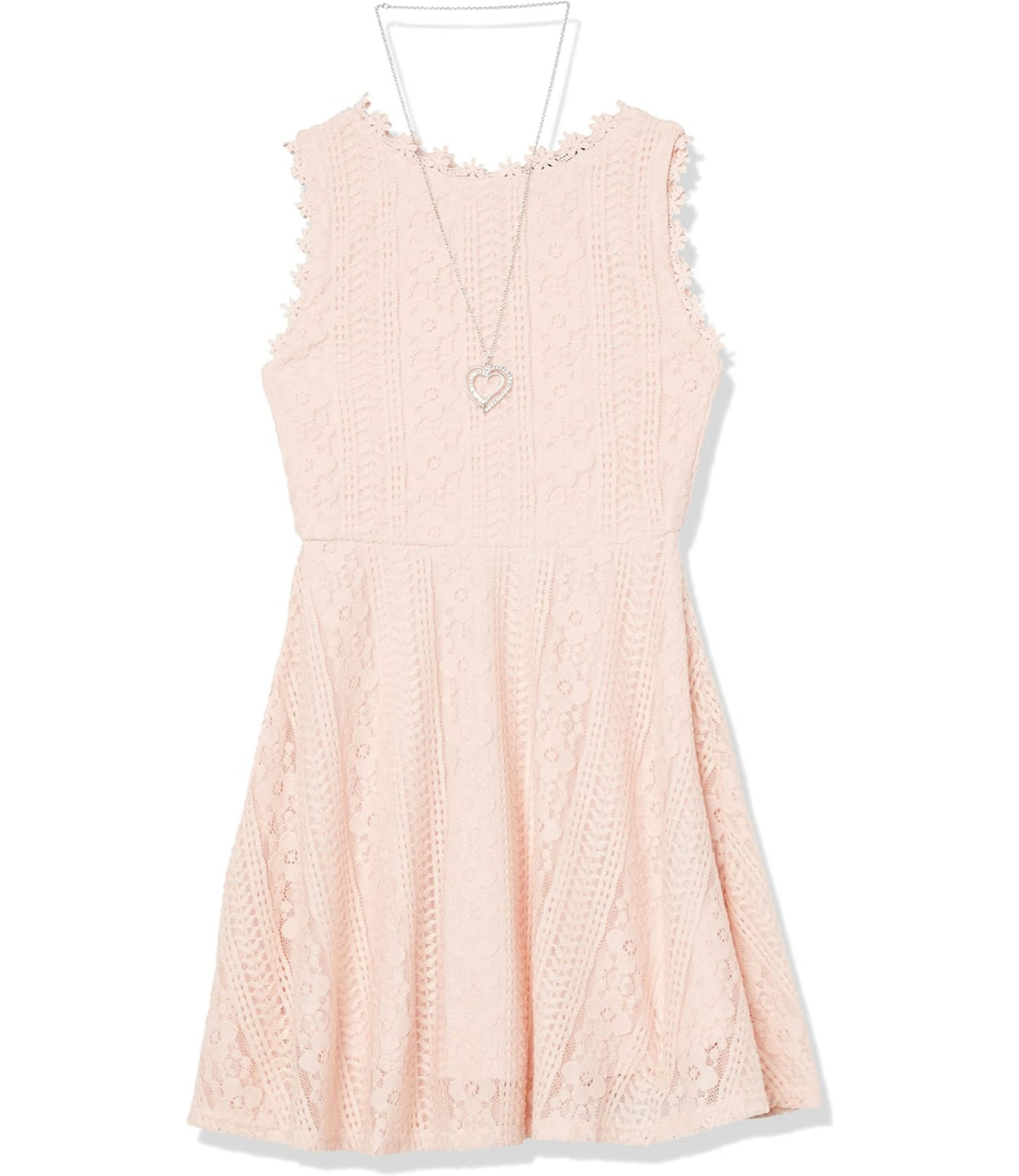 Amy Byer Girls 7-16 Sleeveless Lace Dress with Necklace