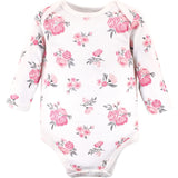 Hudson Baby Cotton Long-Sleeve Bodysuits, Basic Pink Gray Floral