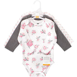 Hudson Baby Cotton Long-Sleeve Bodysuits, Basic Pink Gray Floral