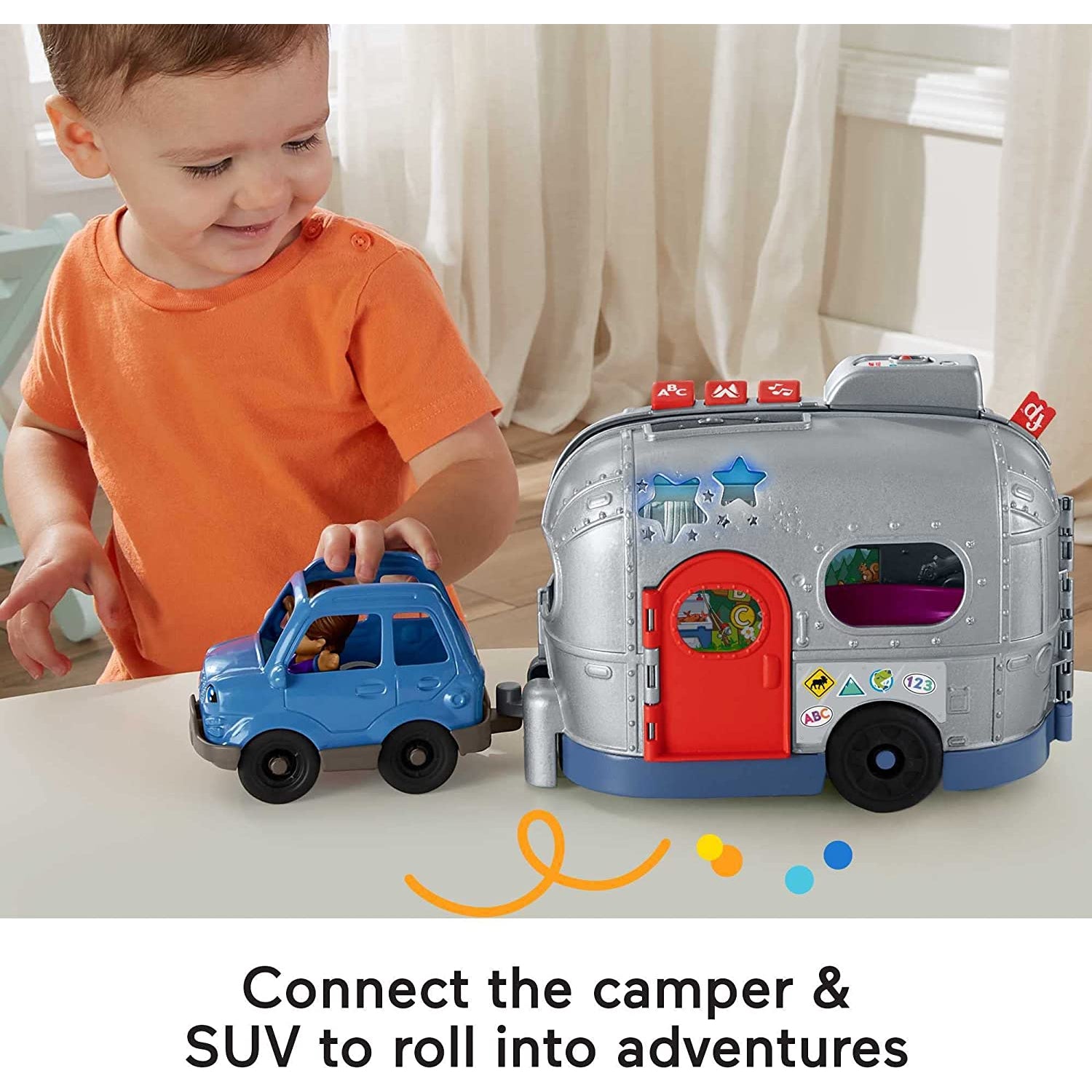 Fisher Price Little People Light-Up Learning Camper, 2-in-1 Vehicle and Interactive playset with Lig