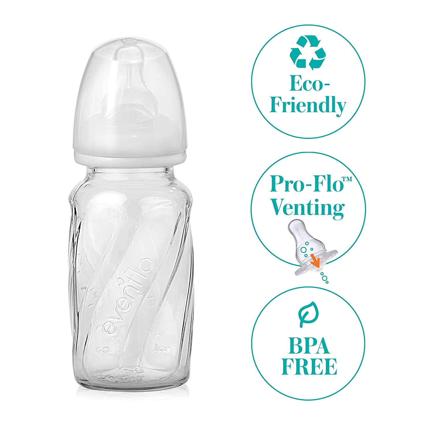 Evenflo Feeding Glass Premium Proflo Vented Plus Bottles, Clear, 4 Ounce (Pack of 6)