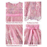 Cyndeelee Girls 7-16 Cap Sleeve Floral Embroidered Layover Banded Party Dress Wedding Flower Girl Ea