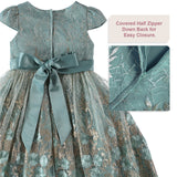 Cyndeelee Girls 7-16 Cap Sleeve Floral Embroidered Layover Banded Party Dress Wedding Flower Girl Ea