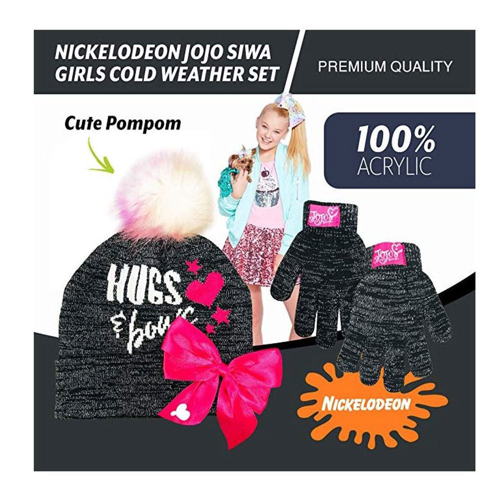 JoJo Siwa Girls 2-Piece Bow Pom Hat And Gloves Set