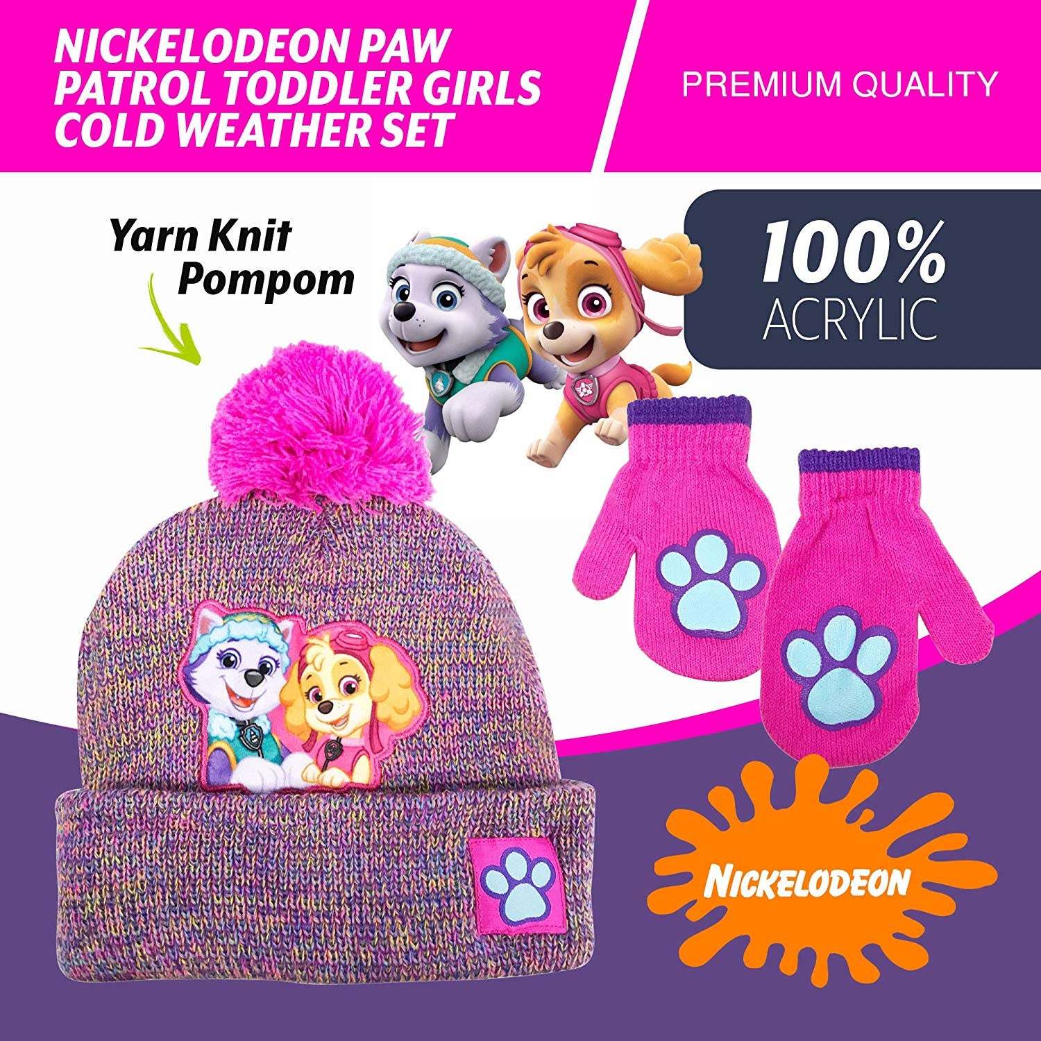 Nickelodeon Girls 2-4T Paw Marled Hat Mitten Set