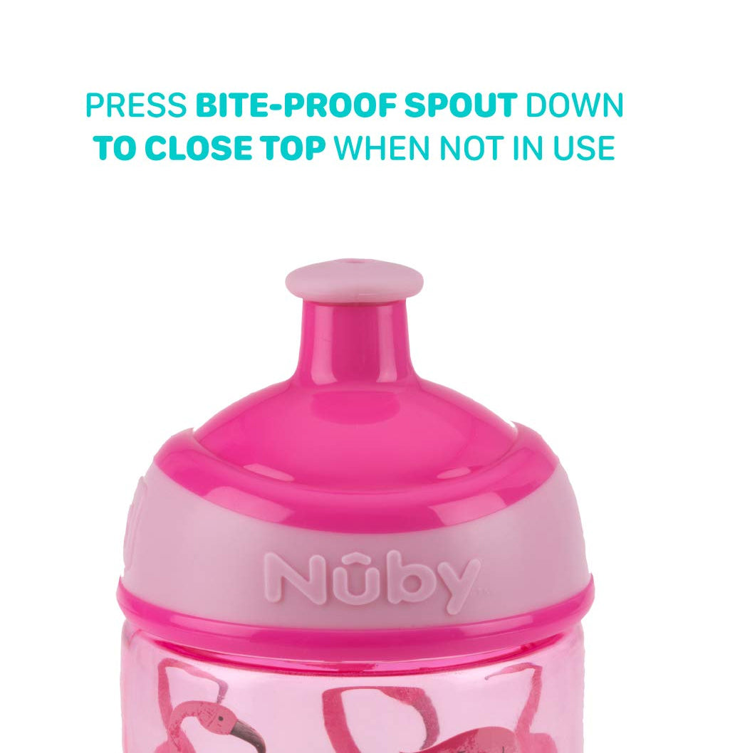 Nuby Thirsty Kids Tritan Free Flow Pop Up Super Slurp Water Bottle, Shark,  1 Pack, 12 Oz