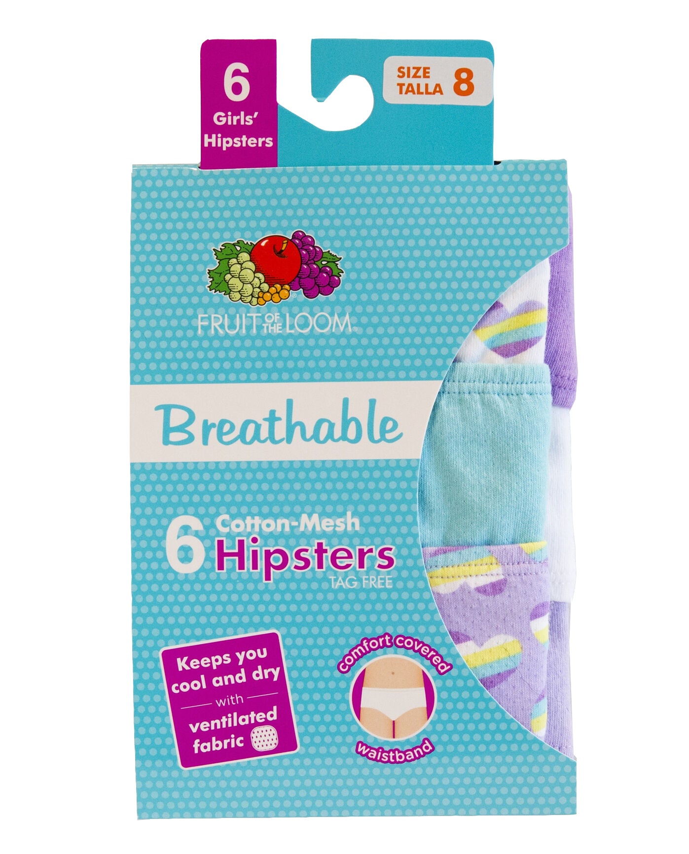 Fruit of the Loom Girls 6 Pack Cotton Mesh Hipsters – S&D Kids